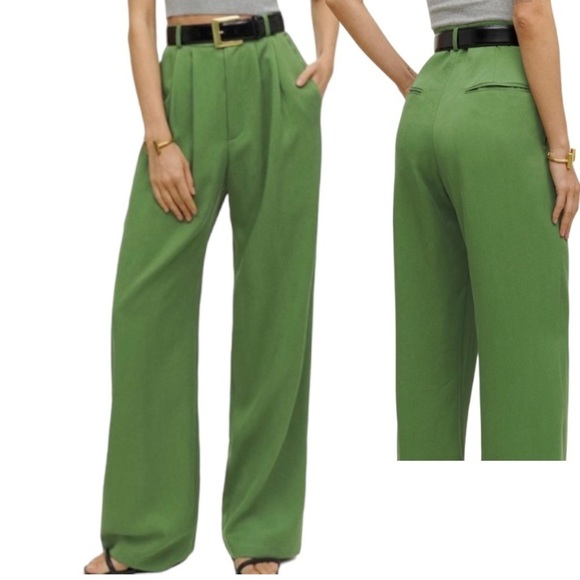 Reformation Pants - 🌟Reformation Mason Trouser Sz 6 Palm Green Pleated Hi Rise Wide Leg Tencel Pant